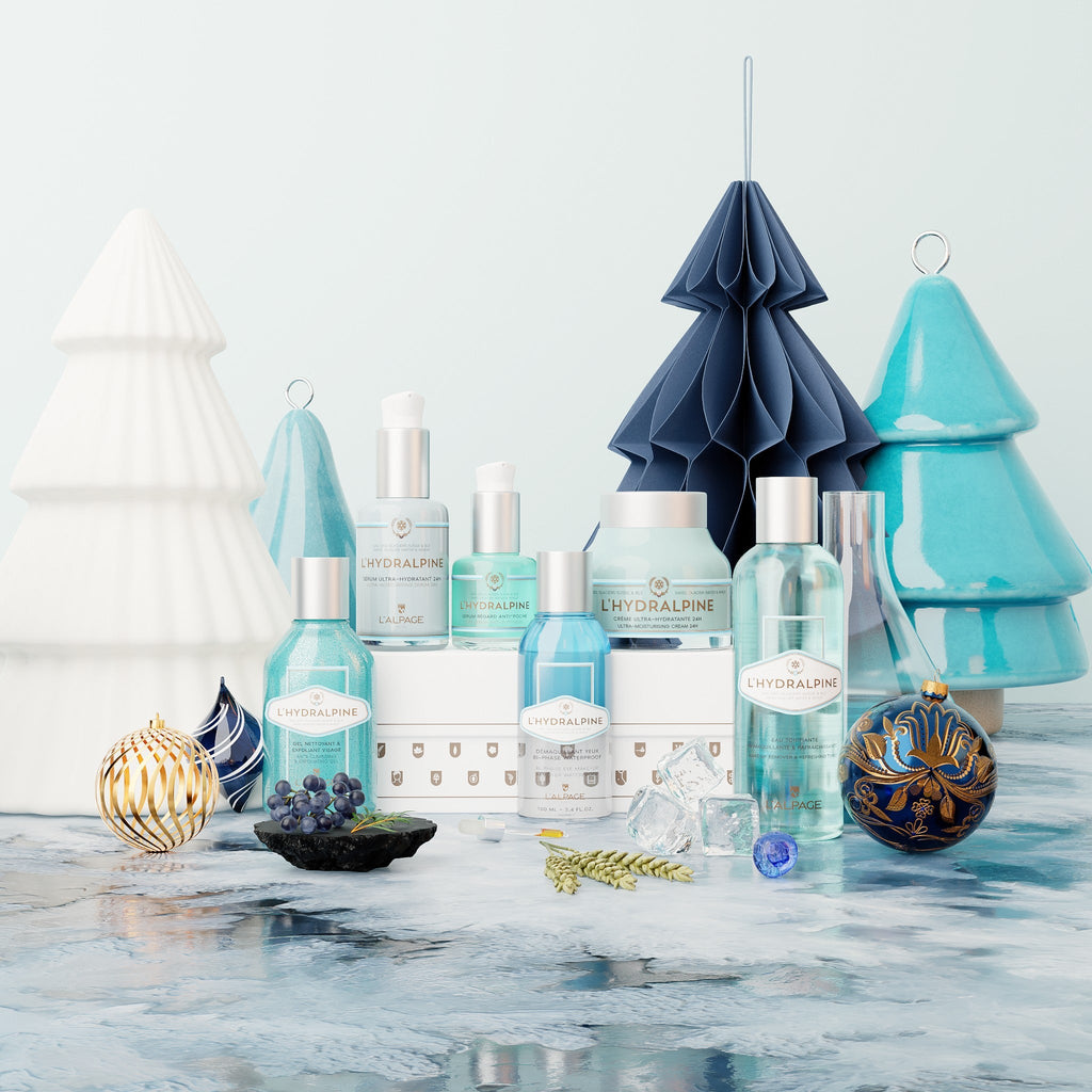 Set ou Coffret Cadeau Ultimate Crème Hydratante 24h + Sérum Visage Hydratant 24h + Serum Anti-Poche + Démaquillant Bi-Phase + Eau Tonifiante + Gel Nettoyant Exfoliant L'HYDRALPINE