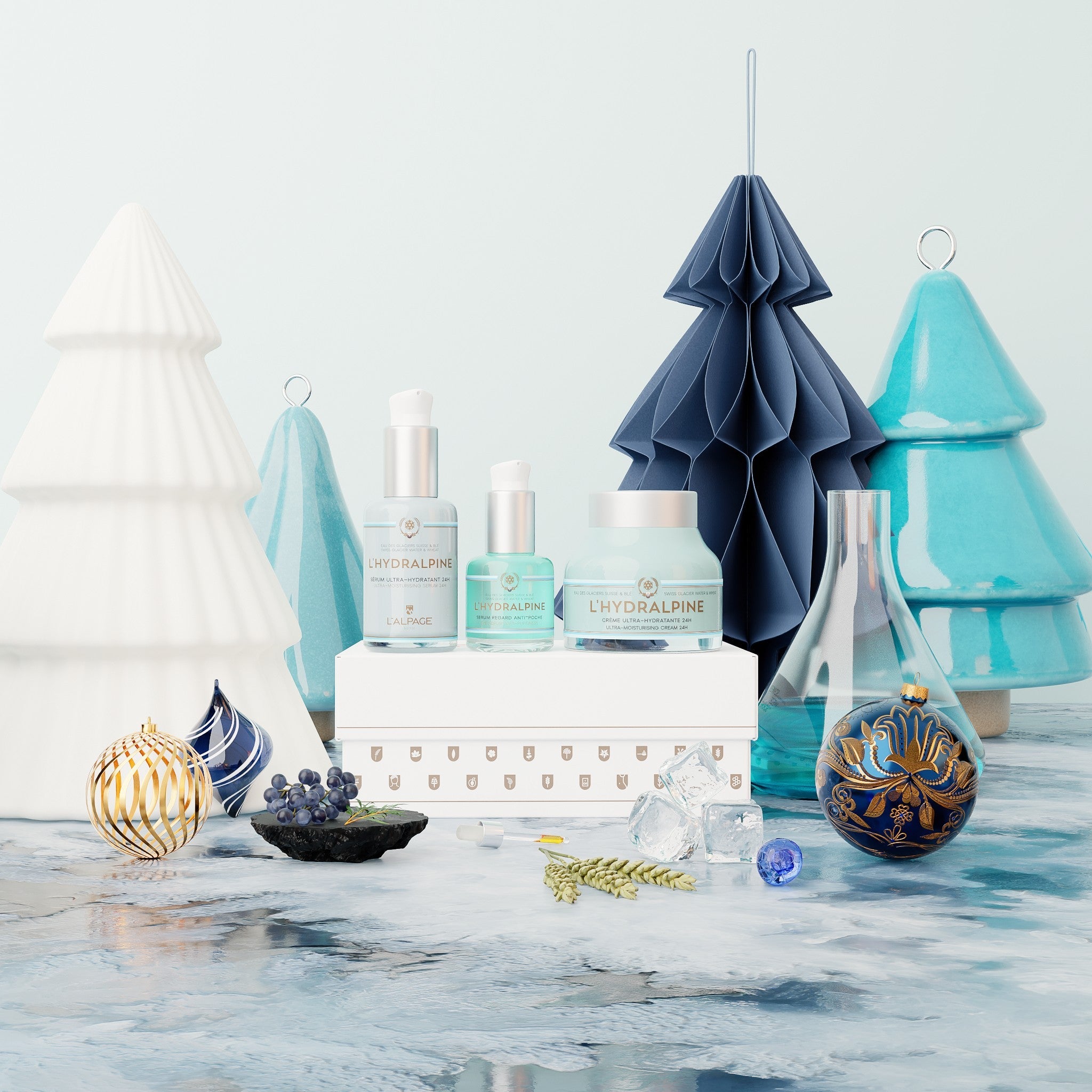 Set ou Coffret Cadeau Crème Visage Hydratante 24h + Sérum Visage Hydratante 24h + Serum Regard Anti-Poche L'HYDRALPINE