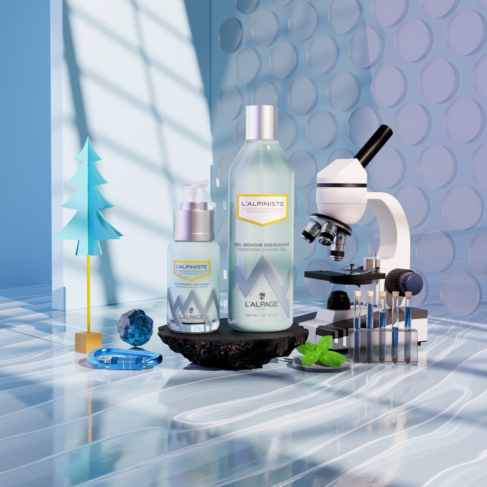 Set ou Coffret Cadeau Soin DUO Gel Soin Complet Hydratant + Gel Douche Energisant L'ALPINISTE