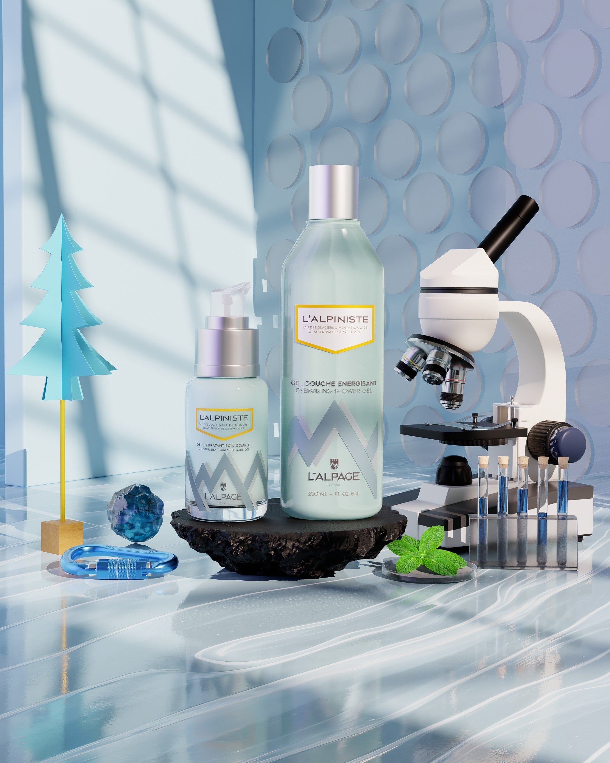 Set ou Coffret Cadeau Soin DUO Gel Soin Complet Hydratant + Gel Douche Energisant L'ALPINISTE