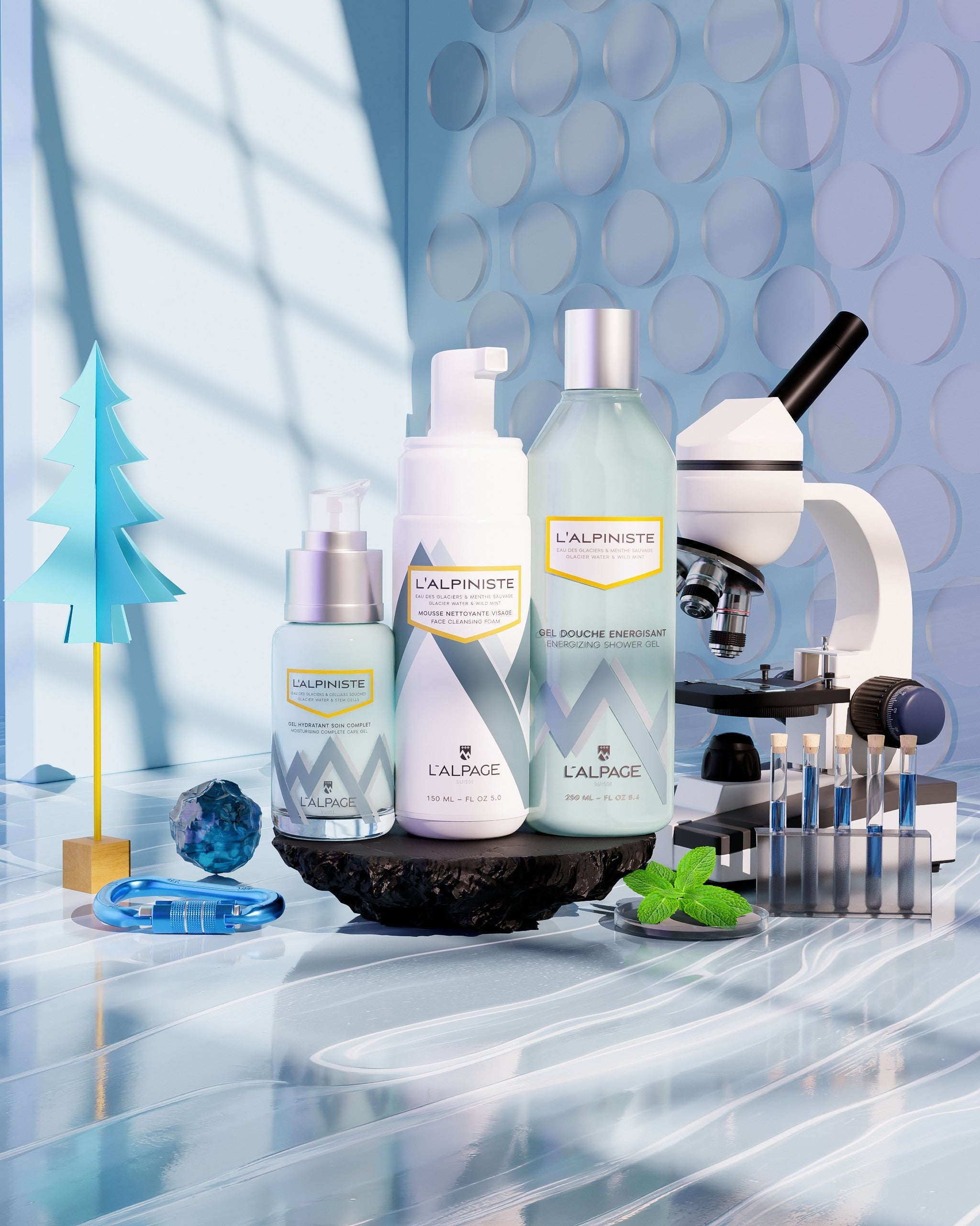 Set / Coffret Cadeau Gel Soin Complet Hydratant + Gel Douche Energisant + Mousse Nettoyante L'ALPINISTE