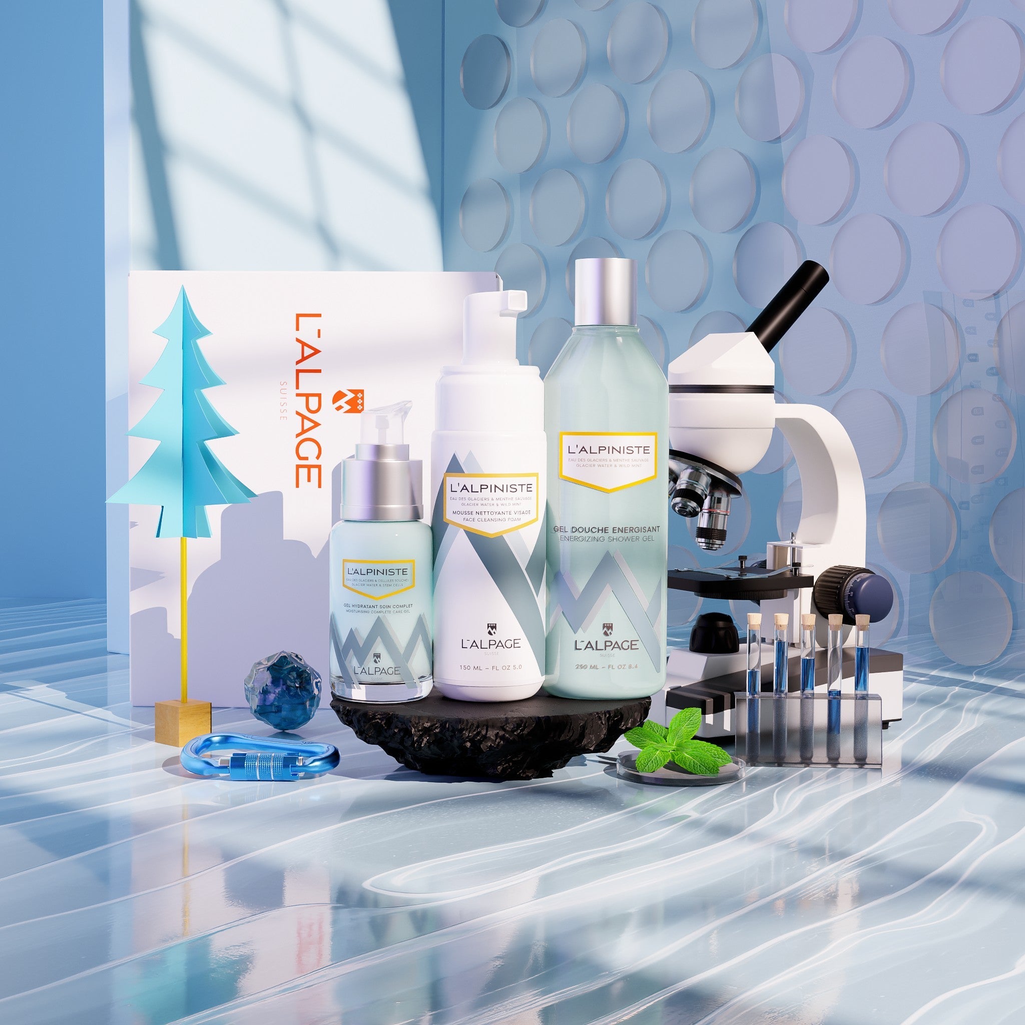 Set / Coffret Cadeau Gel Soin Complet Hydratant + Gel Douche Energisant + Mousse Nettoyante L'ALPINISTE