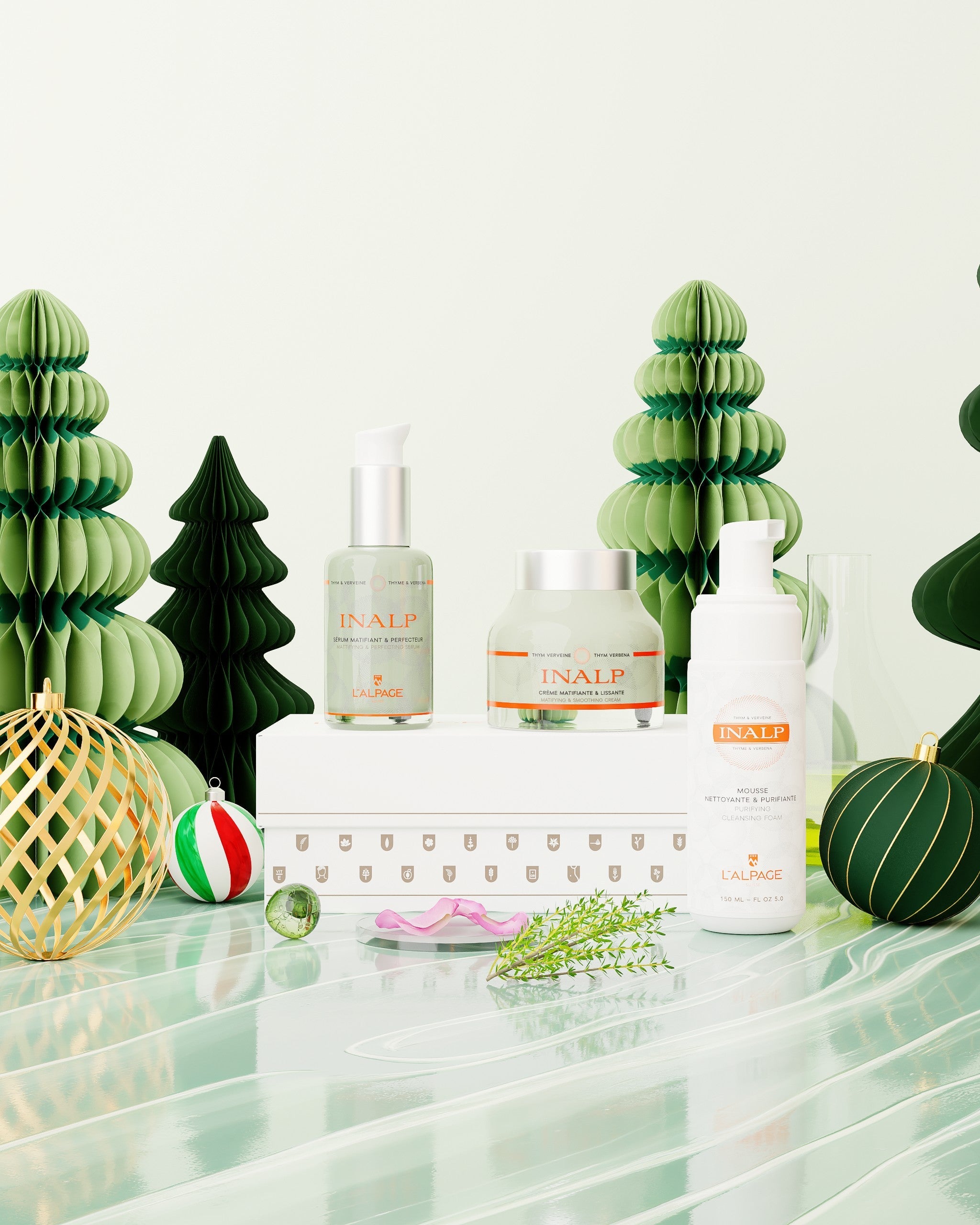 Set ou Coffret Cadeau Crème Matifiante et Lissante + Sérum Matifiant et Lissant + Mousse Nettoyante INALP