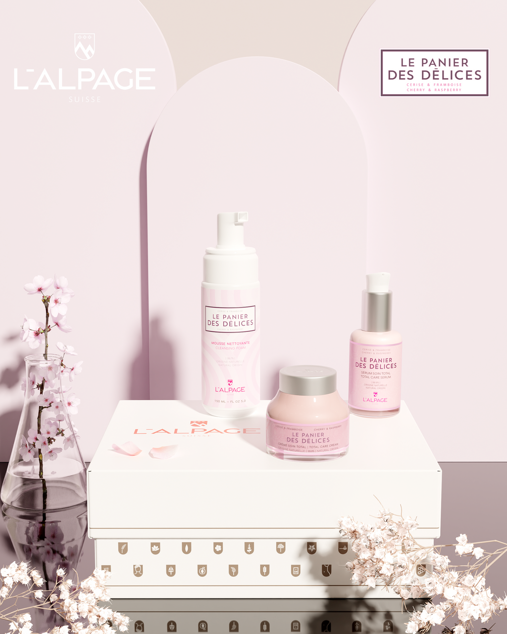 Set ou Coffret Cadeau TRIO Crème Soin Total + Sérum Soin Total + Mousse Nettoyante LE PANIER DES Délices