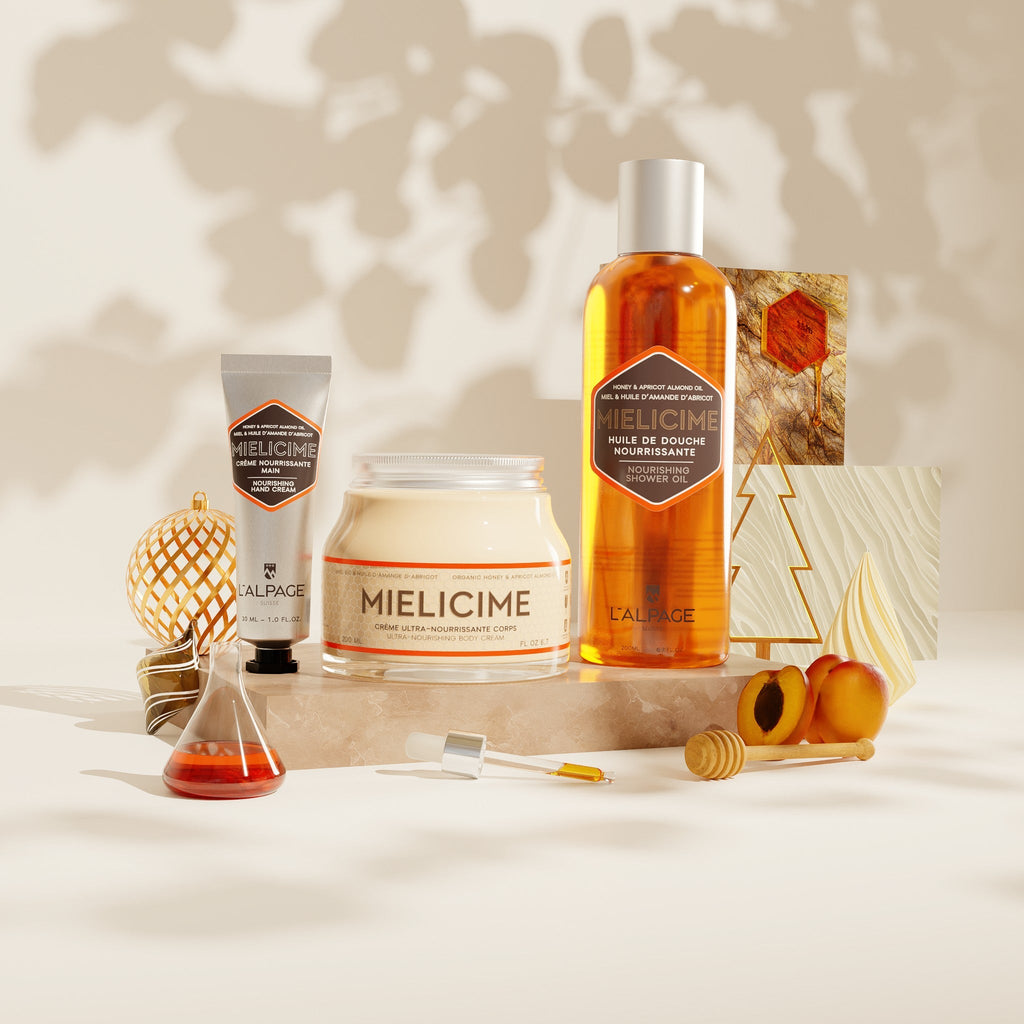 Set ou Coffret Cadeau TRIO Crème Corps 200ml + Crème Main + Huile Douche Mielicime