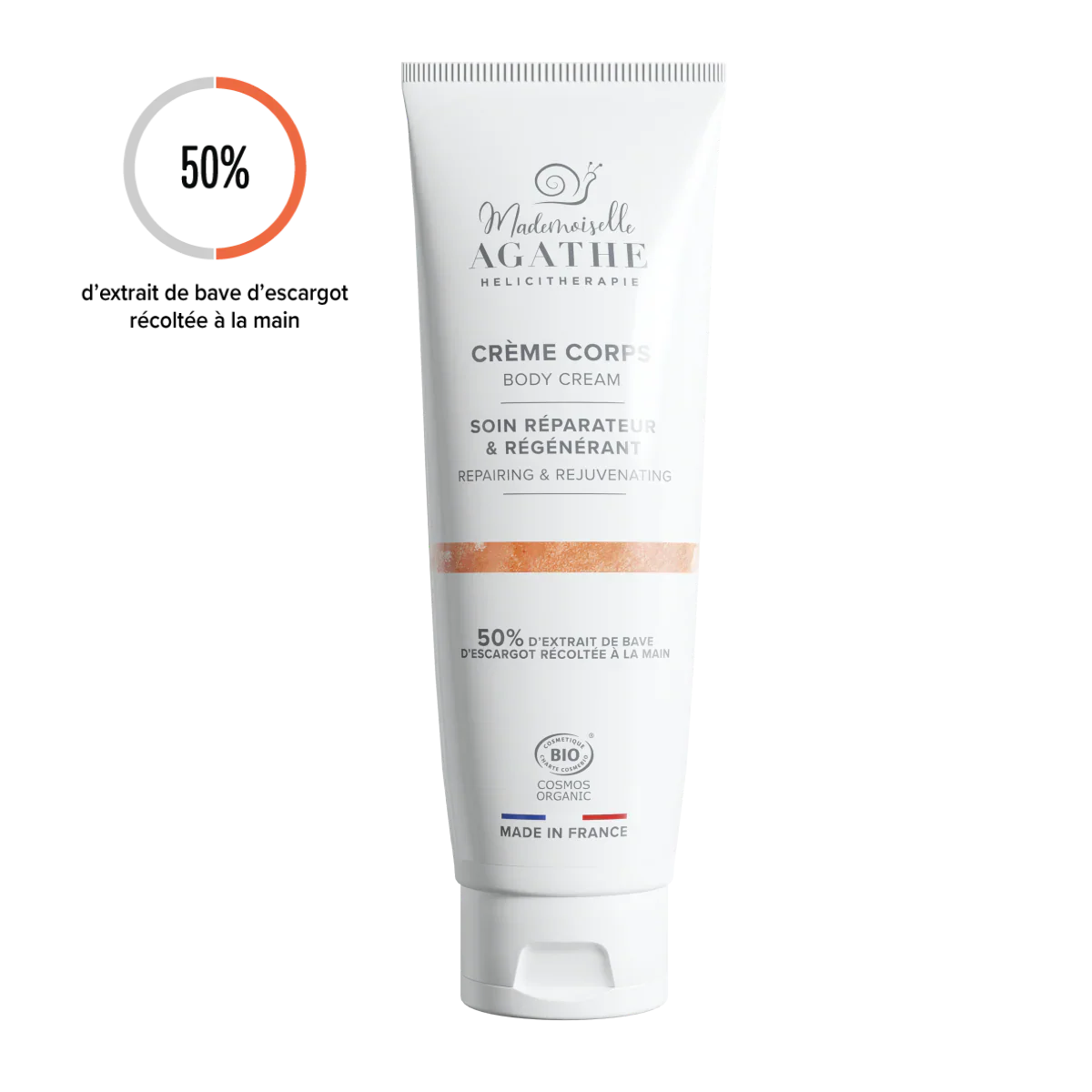 Crème corps à la bave d'escargot bio - réparatrice & régénérante - 200 ml - Mademoiselle Agathe