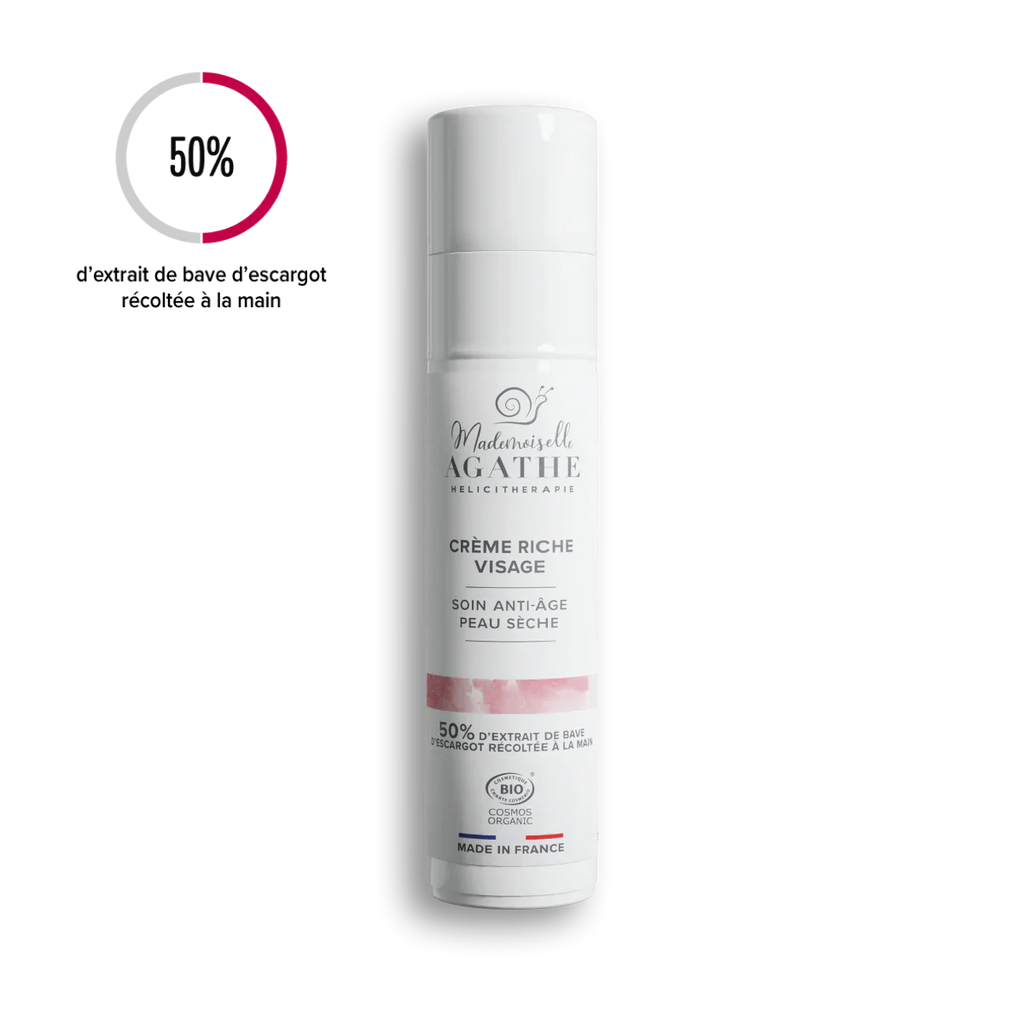 Crème riche visage à la bave d'escargot certifiée bio - anti-âge - 50ml -Mademoiselle Agathe