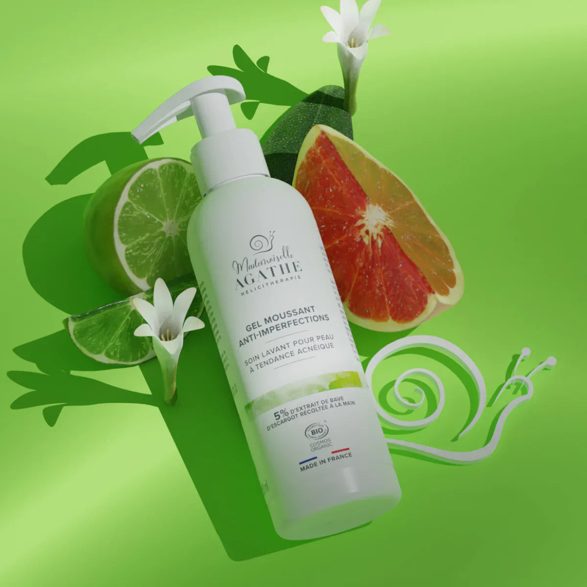 Gel moussant à la bave d'escargot bio - lavant & purifiant - 200ml - Mademoiselle Agathe