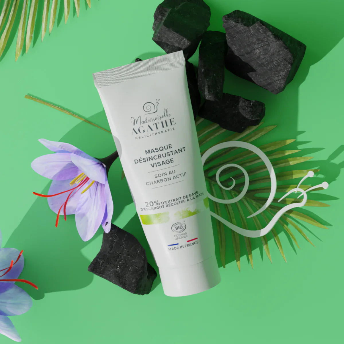 Masque au charbon actif à la bave d'escargot certifié bio - 75ml - Mademoiselle Agathe