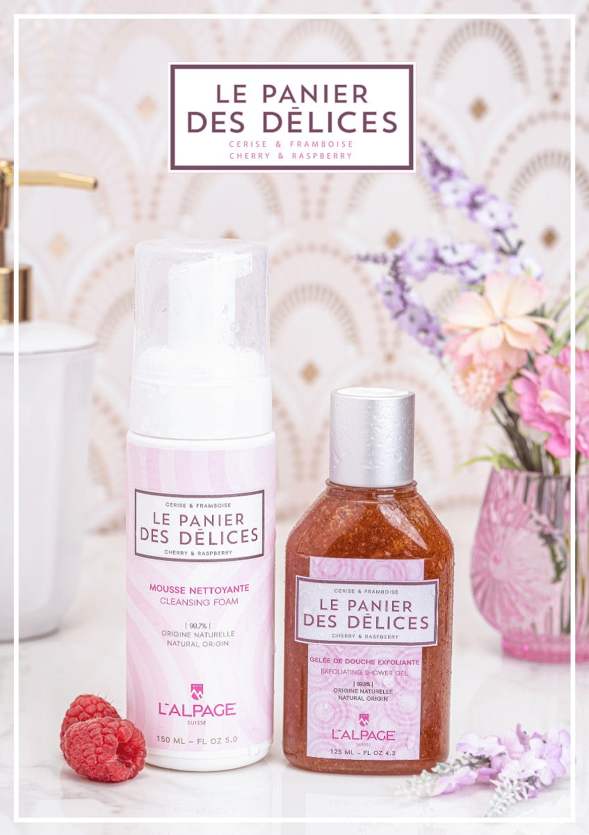 Set ou Coffret Cadeau Soin DUO Gelée de Douche Exfoliante 125ml + Mousse Nettoyante LE PANIER DES Délices
